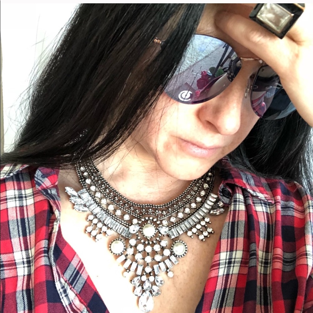 Statement Chunky Silver Necklace Rhinestones Boho - image 5